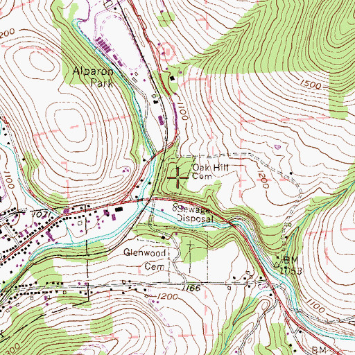 Topographic Map of Oak Hill Cemetery, PA