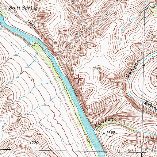 Topographic Map of Everett Springs, TX