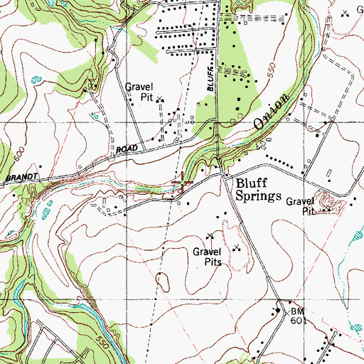 Topographic Map of Bluff Springs, TX