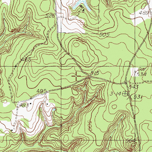 Topographic Map of Bellevue Spring, TX