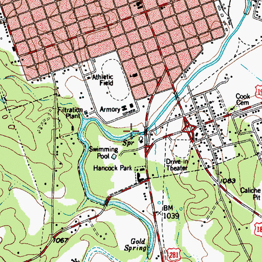 Topographic Map of Hancock Springs, TX