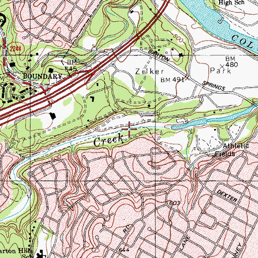 Topographic Map of Upper Barton Spring, TX