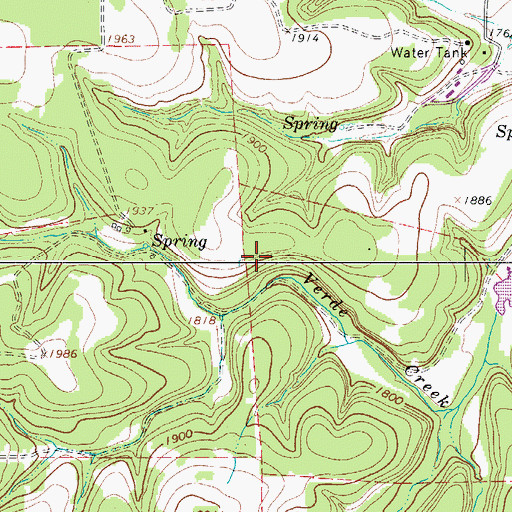 Topographic Map of Verde Springs, TX