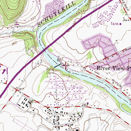 Topographic Map of Felix Dam, PA
