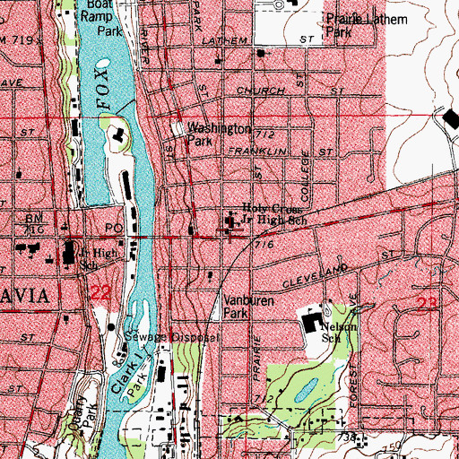 Topographic Map of Holy Cross Catholic Church (historical), IL