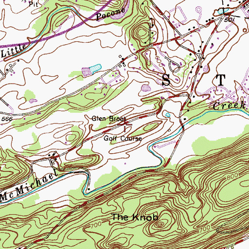 Topographic Map of Glen Brook Golf Course, PA