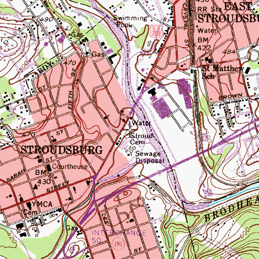Topographic Map of Stroud Cemetery, PA