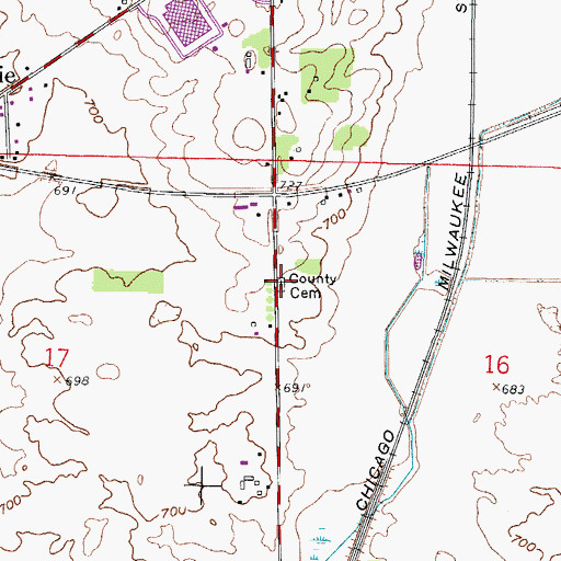 Topographic Map of Kenosha County Cemetery, WI