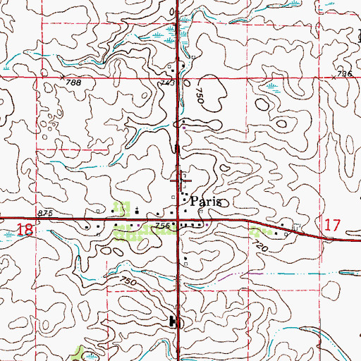 Topographic Map of Paris Corners Cemetery, WI