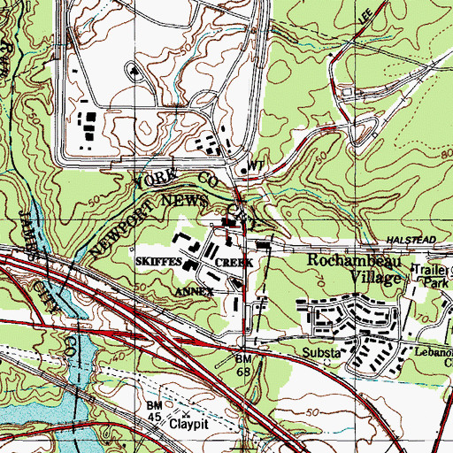 Topographic Map of Skiffes Creek Annex, VA