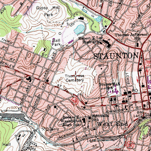 Topographic Map of Thornrose Cemetery, VA