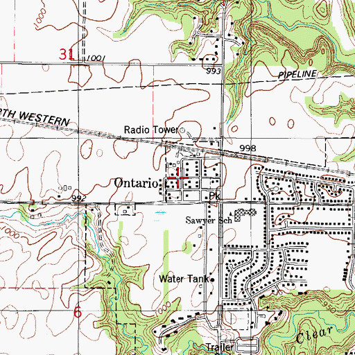 Topographic Map of Ontario (historical), IA