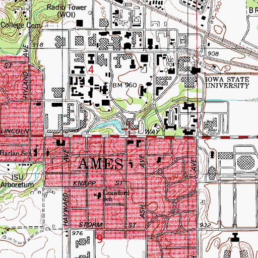 Topographic Map of Memorial Union, IA