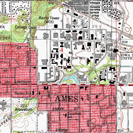 Topographic Map of Carver Hall, IA