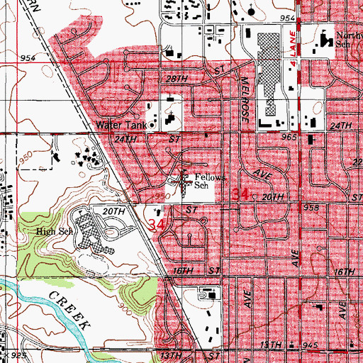 Topographic Map of Fellows Elementary School, IA