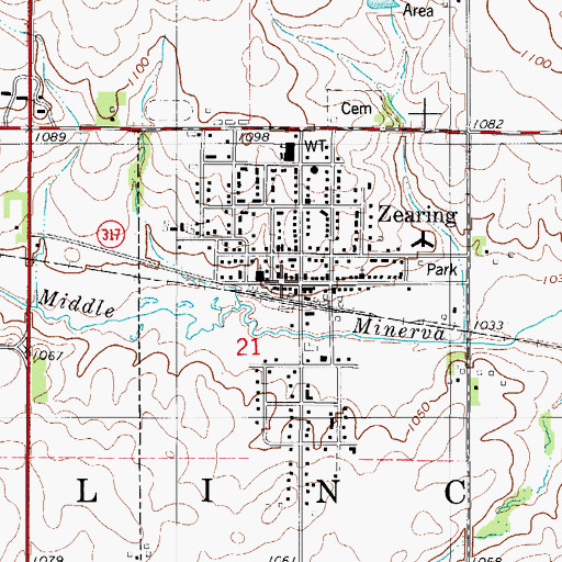 Topographic Map of Zearing Town Hall, IA