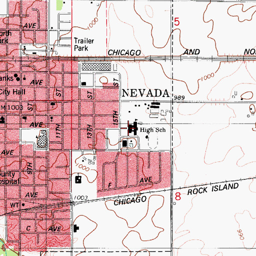 Topographic Map of Nevada High School, IA
