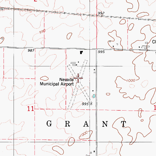 Topographic Map of Nevada Municipal Airport (historical), IA