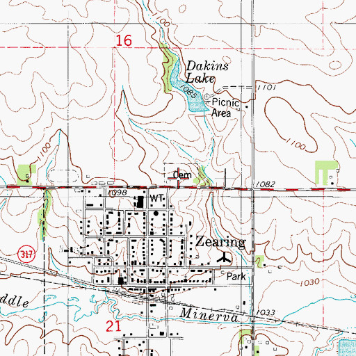 Topographic Map of Zearing Cemetery, IA