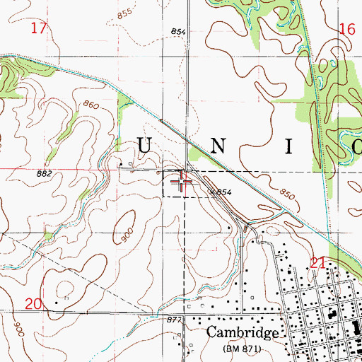 Topographic Map of Cambridge Cemetery, IA