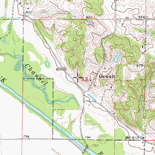 Topographic Map of Oswalt Bridge Area, IA