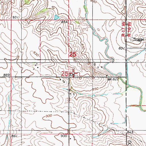Topographic Map of Sugar Creek Post Office (historical), IA