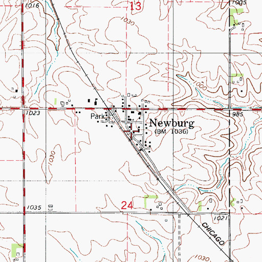 Topographic Map of Newburg, IA