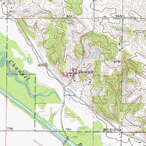 Topographic Map of Oswalt Post Office (historical), IA