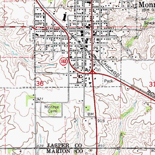 Topographic Map of Monroe City Hall, IA