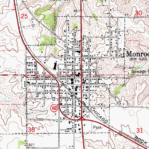 Topographic Map of Monroe Library and Community Building, IA