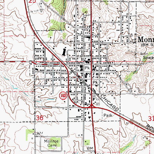 Topographic Map of Monroe, IA