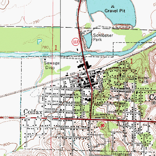 Topographic Map of Colfax, IA