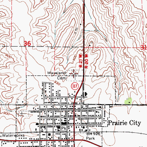 Topographic Map of Waveland Cemetery, IA