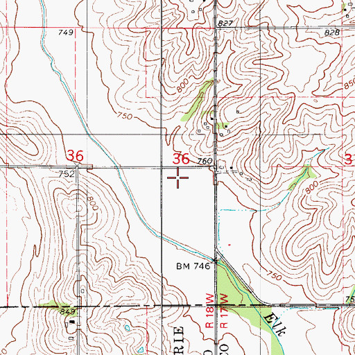 Topographic Map of Chase Cemetery, IA