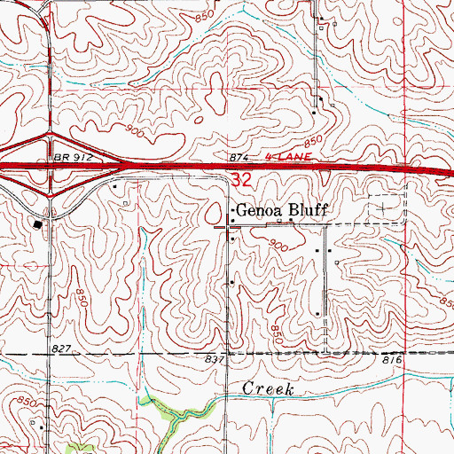 Topographic Map of Genoa Bluff Post Office (historical), IA