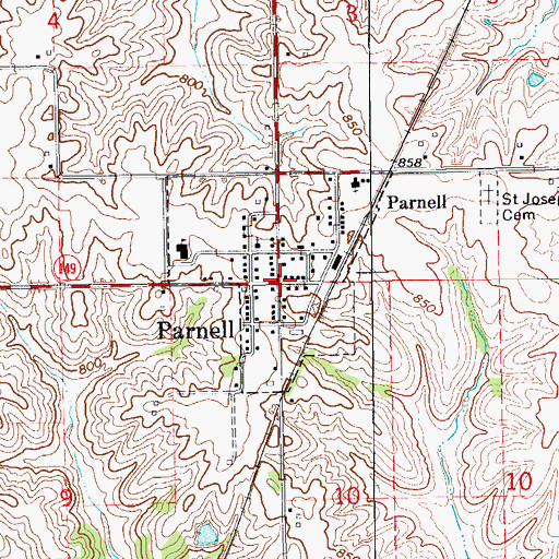 Topographic Map of Parnell (historical), IA