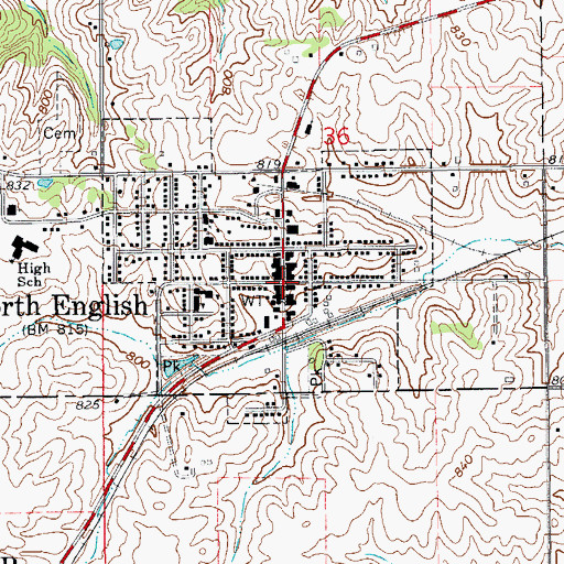 Topographic Map of North English Library, IA