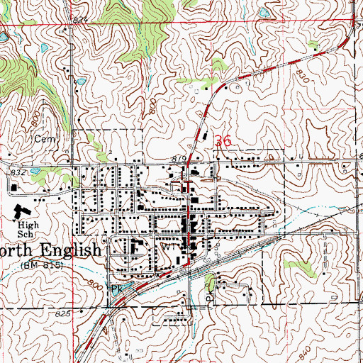Topographic Map of North English Fire Department, IA