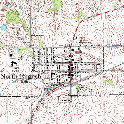 Topographic Map of North English Post Office, IA