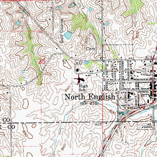 Topographic Map of English Valleys Junior - Senior High School, IA