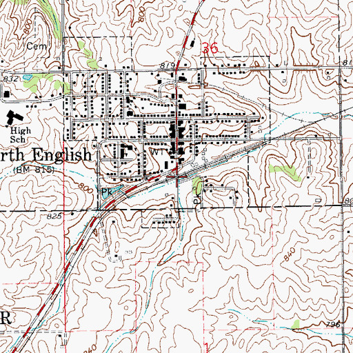 Topographic Map of North English (historical), IA