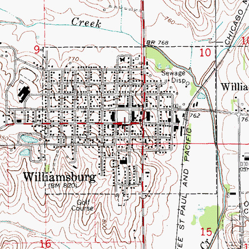 Topographic Map of Williamsburg Post Office, IA