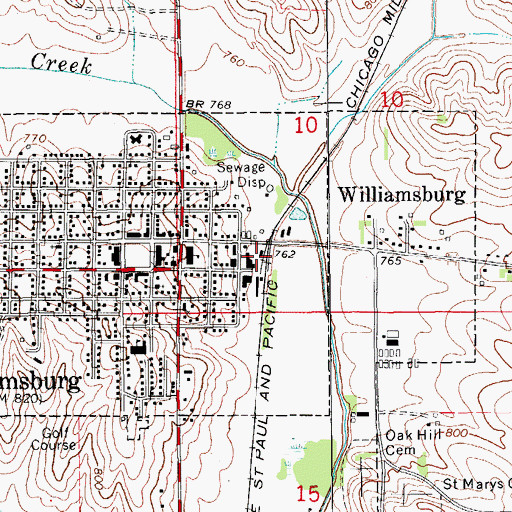 Topographic Map of Williamsburg (historical), IA