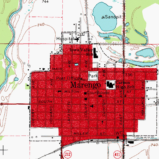 Topographic Map of Marengo Post Office, IA