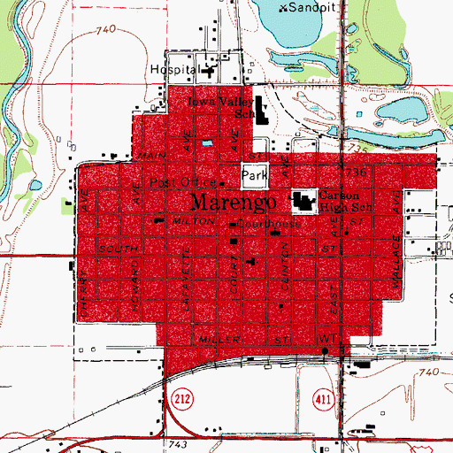 Topographic Map of Iowa County Courthouse, IA