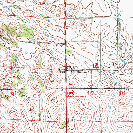 Topographic Map of Norwegian Cemetery, IA