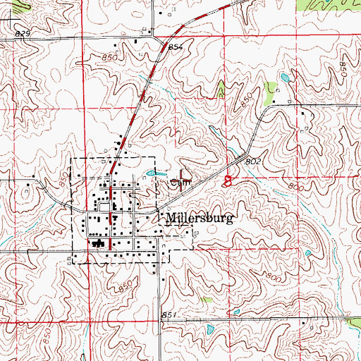 Topographic Map of Millersburg Cemetery, IA