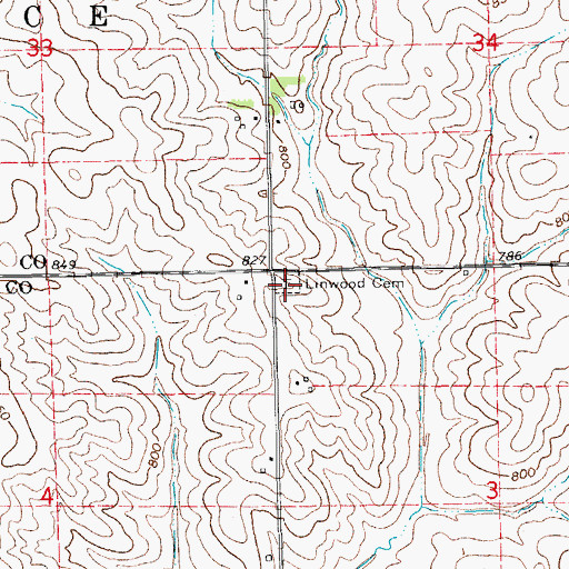 Topographic Map of Linwood Cemetery, IA