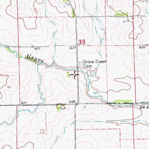 Topographic Map of Grove Creek Post Office (historical), IA