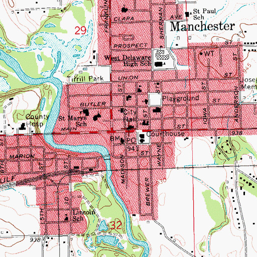 Topographic Map of Manchester Police Department, IA
